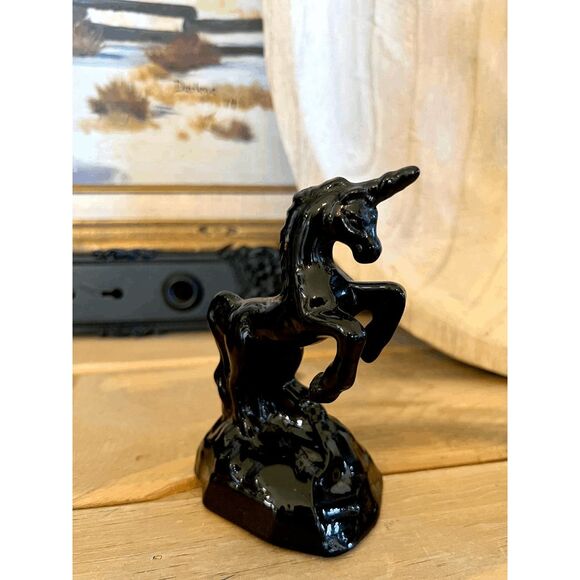 Vintage Fenton Mould Mosser Glass Black Glass Unicorn – Solid Glass Figurine – A - Picture 2 of 4